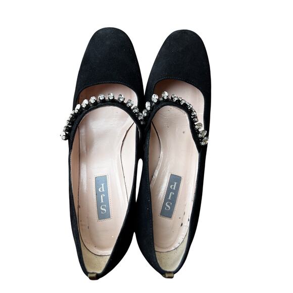 SJP by Sarah Jessica Parker Black Suede Mary Jane Block Heels Crystal Strap 8.5 - Picture 9 of 9